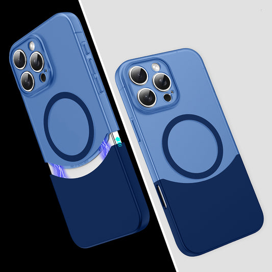 Apple iPhone 16 Pro Kılıf M-Safe Şarj Özellikli Mıknatıslı Zore Duble Kapak Lacivert