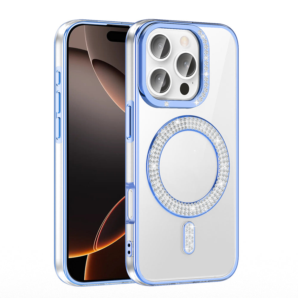 Apple iPhone 16 Pro Kılıf Pırlanta Taş Tasarımlı M-safe Şarj Özellikli Zore Karetta Silikon Kapak Siyah