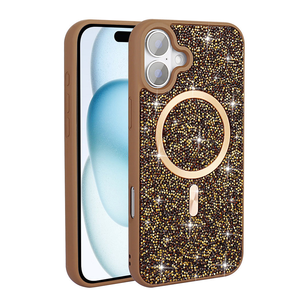 Apple iPhone 16 Pro Kılıf Pırlanta Tasarımlı M-safe Şarj Özellikli Zore Mozaik Silikon Kapak Siyah