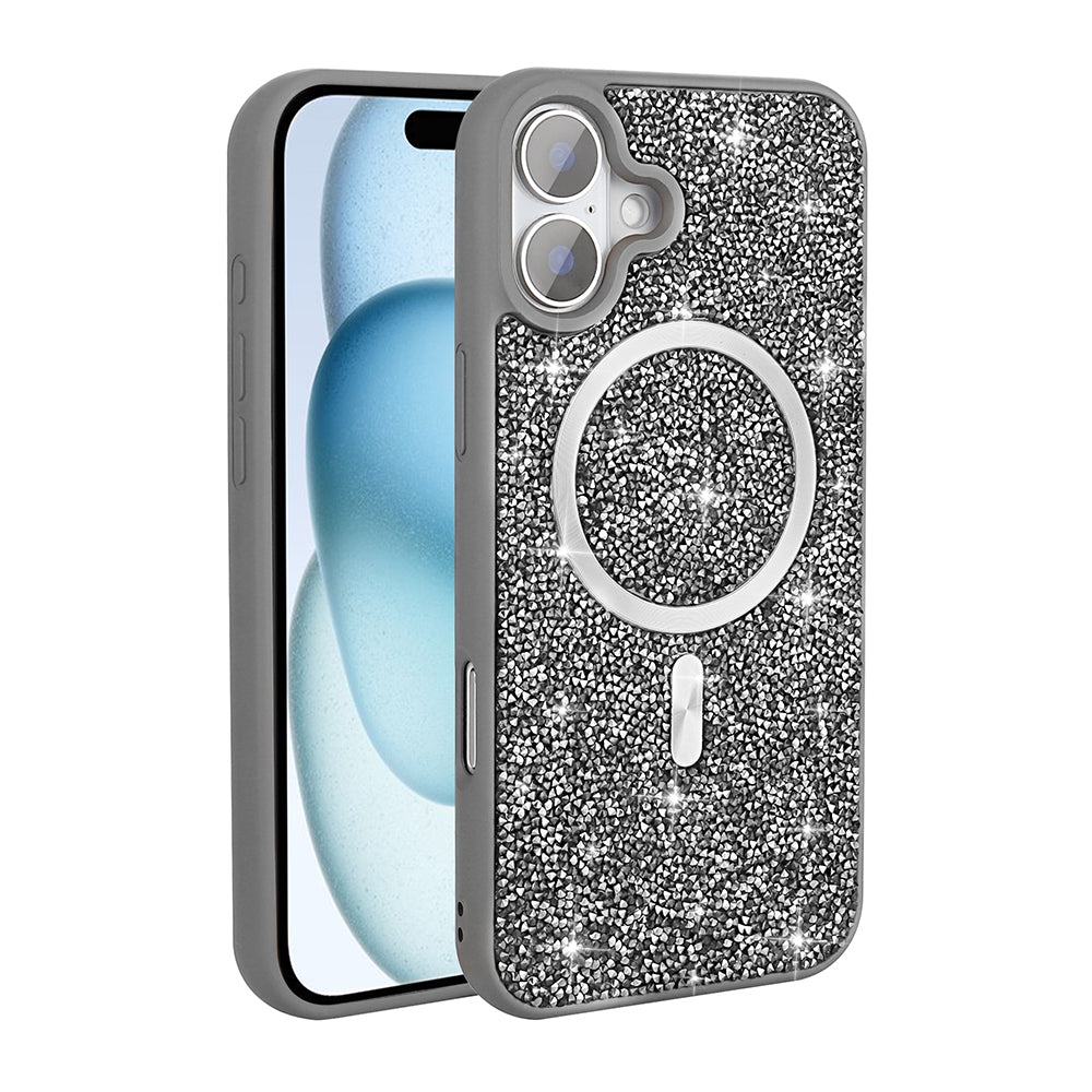 Apple iPhone 16 Pro Kılıf Pırlanta Tasarımlı M-safe Şarj Özellikli Zore Mozaik Silikon Kapak Siyah