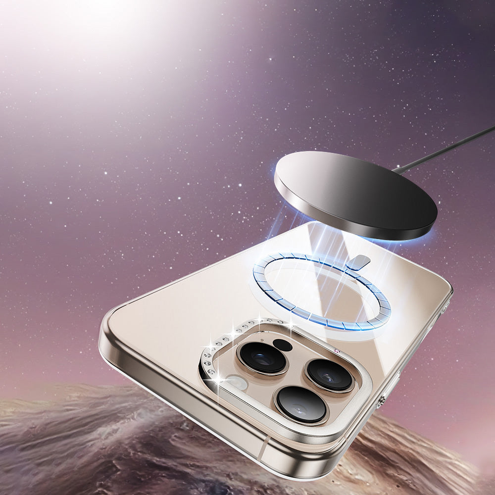 Apple iPhone 16 Pro Max Kılıf M-safe Şarj Özellikli Kamera Standlı Zore Estop Kapak Gold