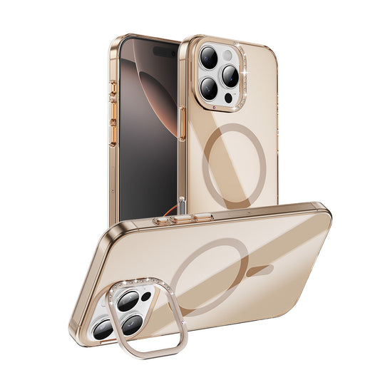 Apple iPhone 16 Pro Max Kılıf M-safe Şarj Özellikli Kamera Standlı Zore Estop Kapak Gold