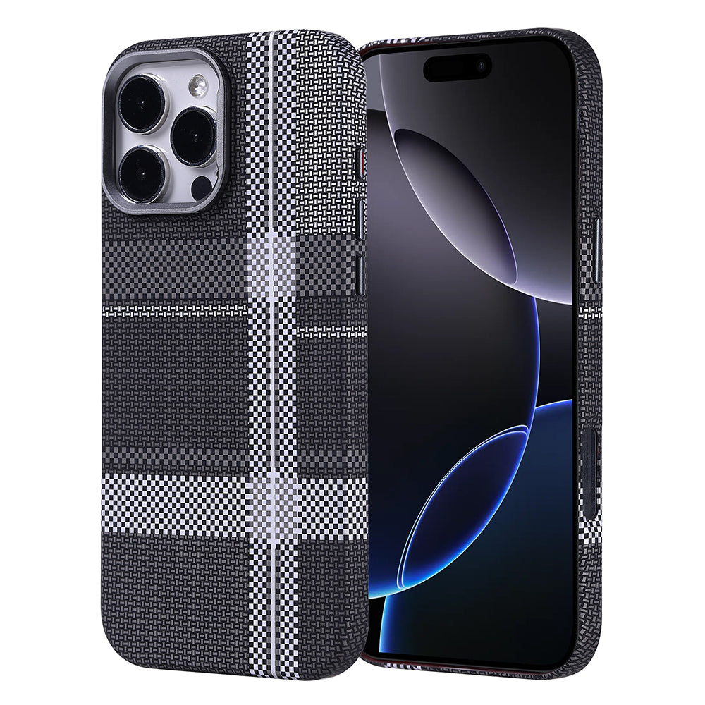 Apple iPhone 16 Pro Max Kılıf M-safe Şarj Özellikli Karbon Fiber Görünümlü Zore Nekst Kapak Gri-Siyah