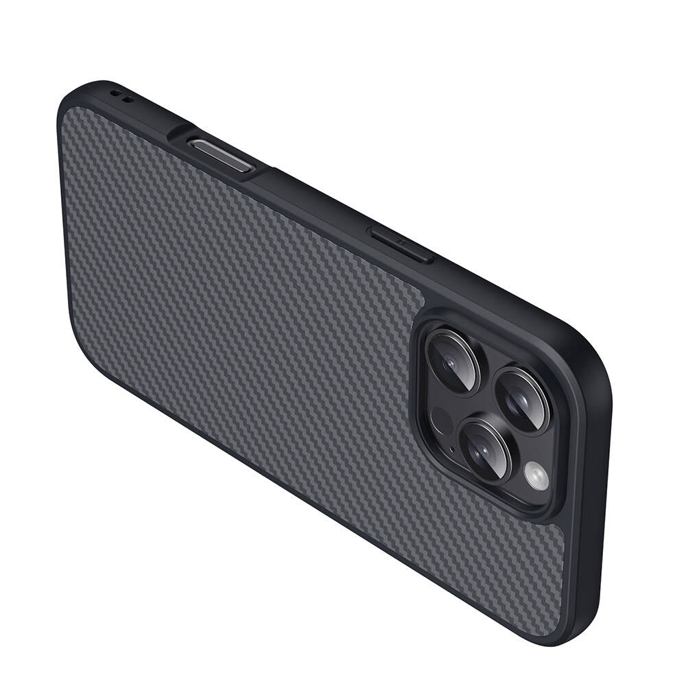 Apple iPhone 16 Pro Max Kılıf M-safe Şarj Özellikli Karbon Fiber Tasarımlı Zore Elnino Kapak Siyah