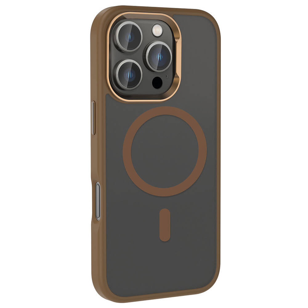 Apple iPhone 16 Pro Max Kılıf M-safe Şarj Özellikli Parlak Kamera Çerçeveli Zore Kost Kapak Rose Brown