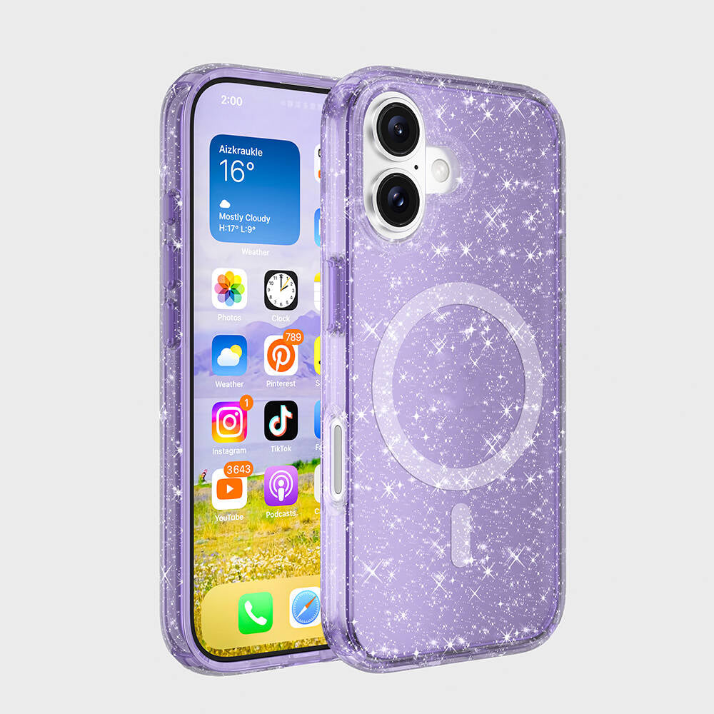 Apple iPhone 16 Pro Max Kılıf M-safe Şarj Özellikli Parlayan Simli Saydam Renkli Zore Allstar Kapak Pembe