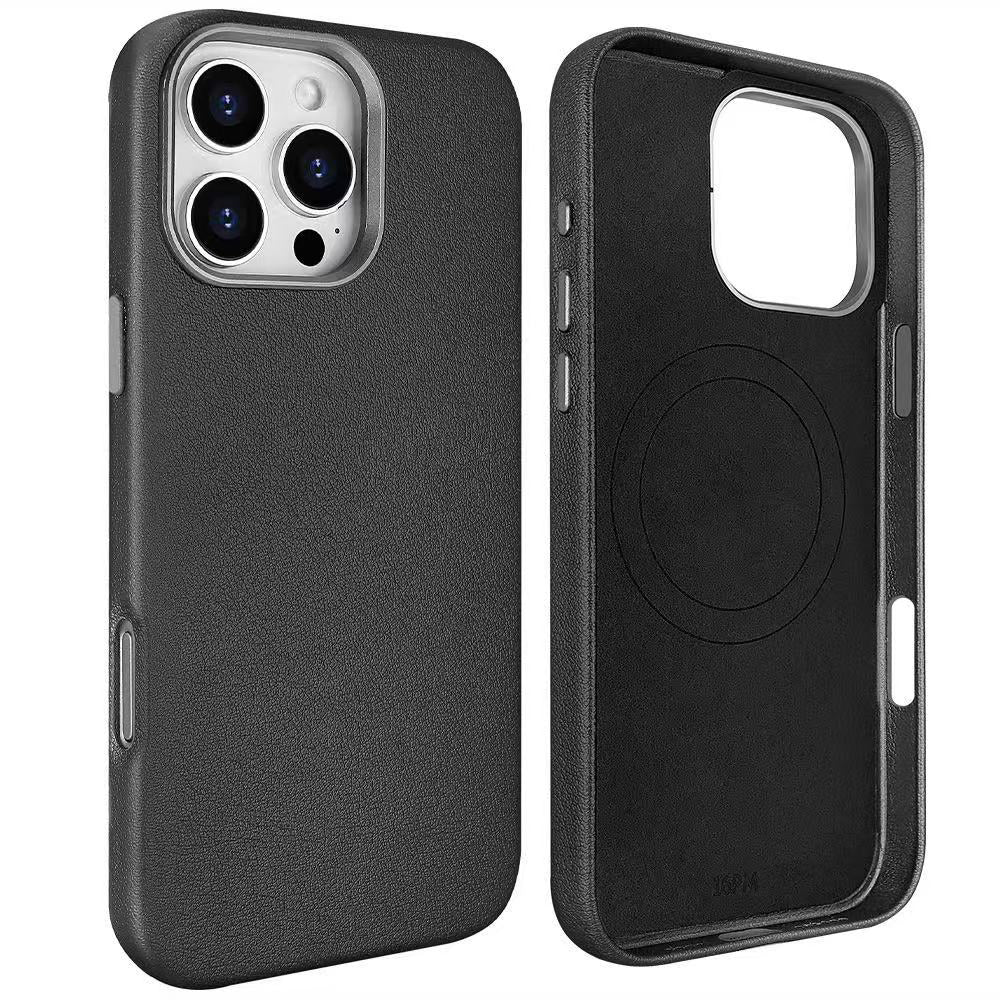 Apple iPhone 16 Pro Max Kılıf M-safe Şarj Özellikli PU Deri Zore Adora Kapak Gri