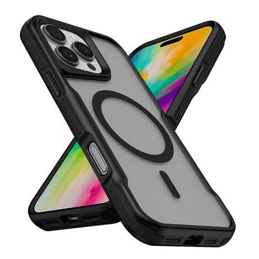 Apple iPhone 16 Pro Max Kılıf M-safe Şarj Özellikli Renkli Kenar Airbag Şeritli Zore Lamer Kapak Siyah