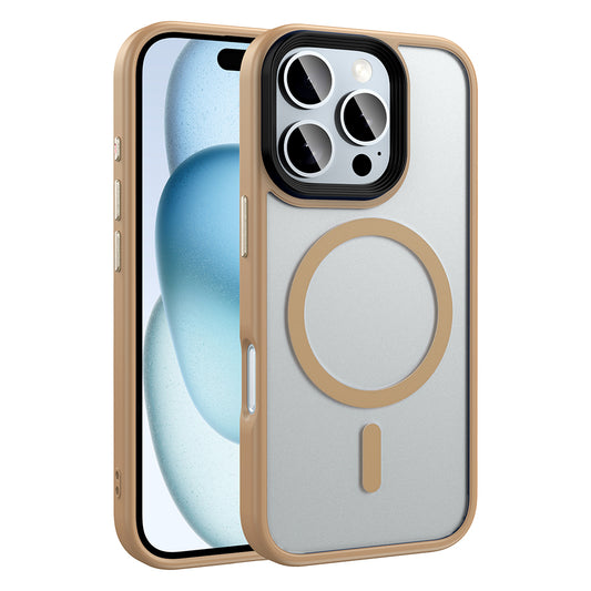 Apple iPhone 16 Pro Max Kılıf Mat Arka Yüzey Wireless Şarj Özellikli Zore Flet M-safe Kapak Desert Titanyum