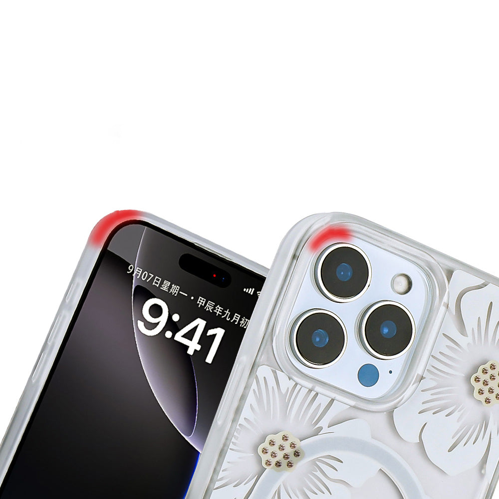Apple iPhone 16 Pro Max Kılıf Sıvılı Simli Baskılı Şeffaf Arka Yüzey Zore Mossa Silikon Kapak Sarı