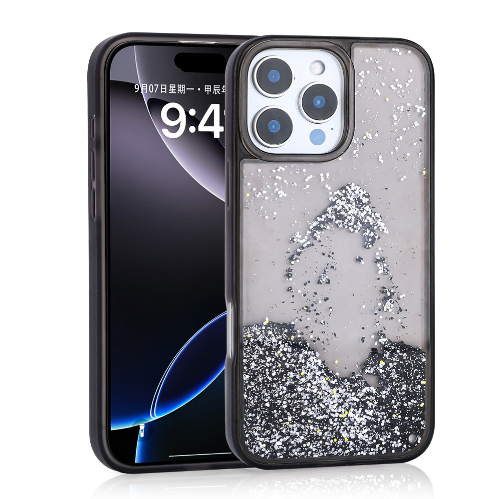 Apple iPhone 16 Pro Max Kılıf Sıvılı Simli Şeffaf Arka Yüzey Zore Keto Silikon Kapak Mor