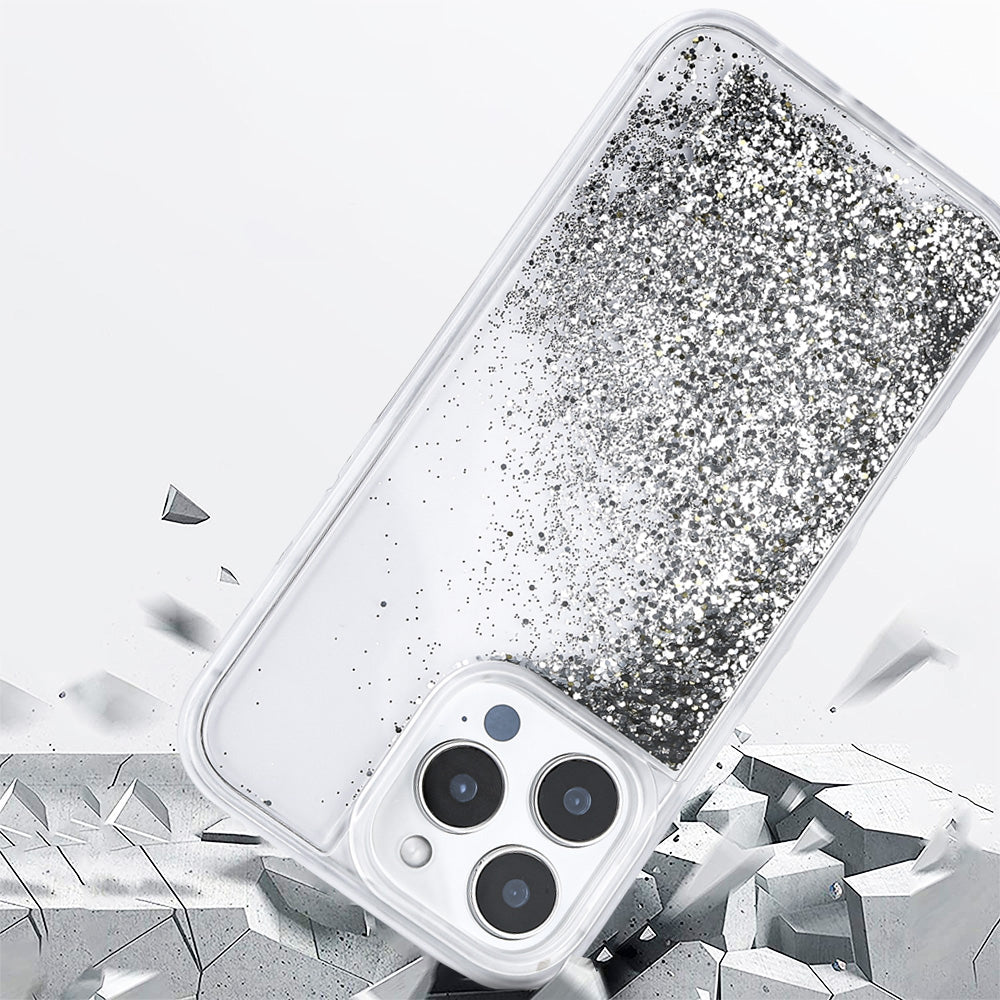Apple iPhone 16 Pro Max Kılıf Sıvılı Simli Şeffaf Arka Yüzey Zore Keto Silikon Kapak Mor