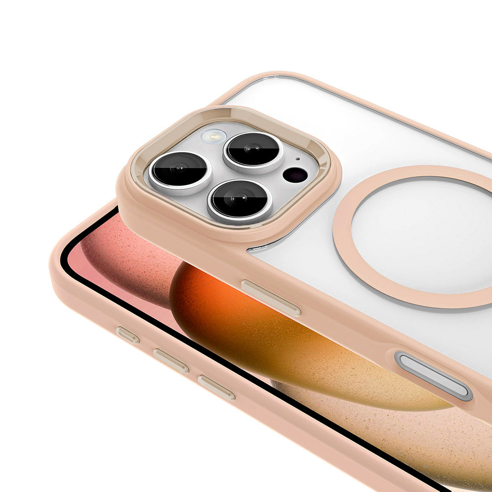 Apple iPhone 16 Pro Max Kılıf Wireless Şarj Özellikli Zore Krom M-safe Silikon Kapak Pembe