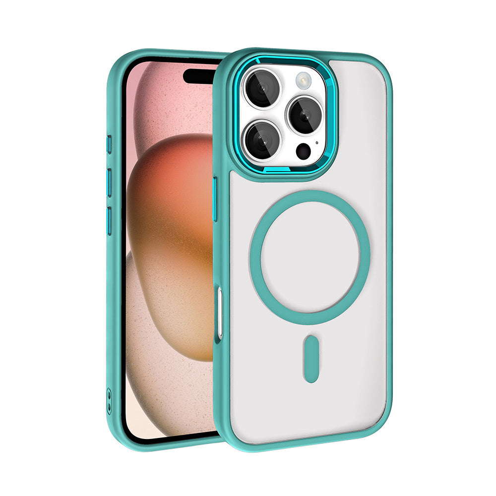 Apple iPhone 16 Pro Max Kılıf Wireless Şarj Özellikli Zore Krom M-safe Silikon Kapak Rose Brown