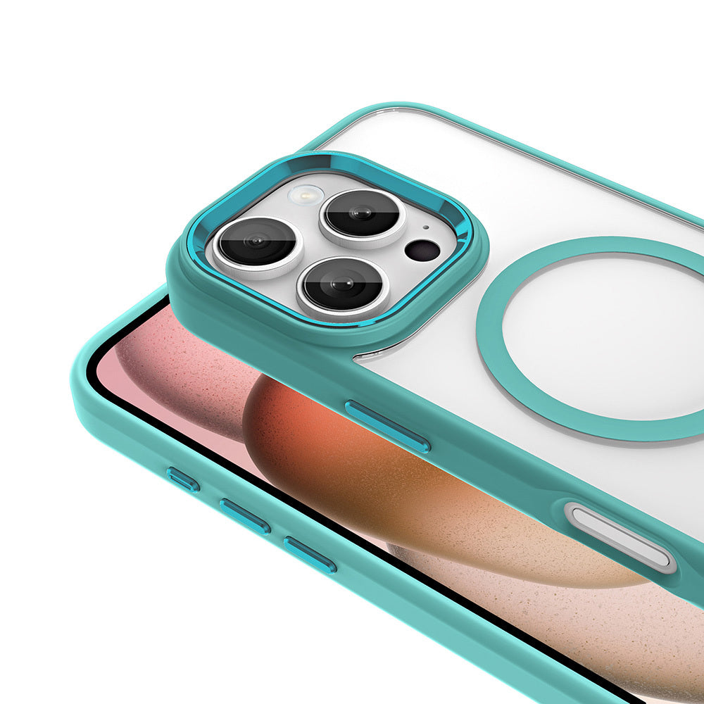 Apple iPhone 16 Pro Max Kılıf Wireless Şarj Özellikli Zore Krom M-safe Silikon Kapak Mavi