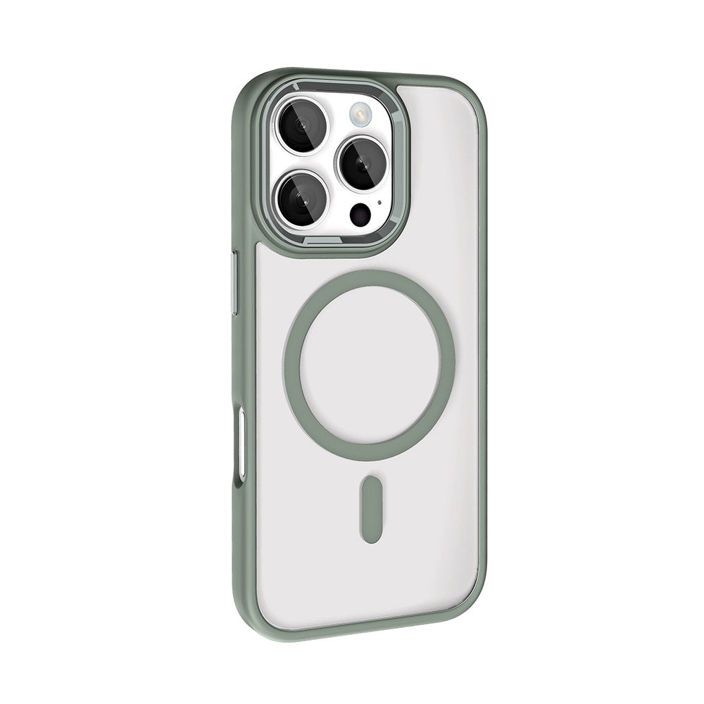 Apple iPhone 16 Pro Max Kılıf Wireless Şarj Özellikli Zore Krom M-safe Silikon Kapak Mavi