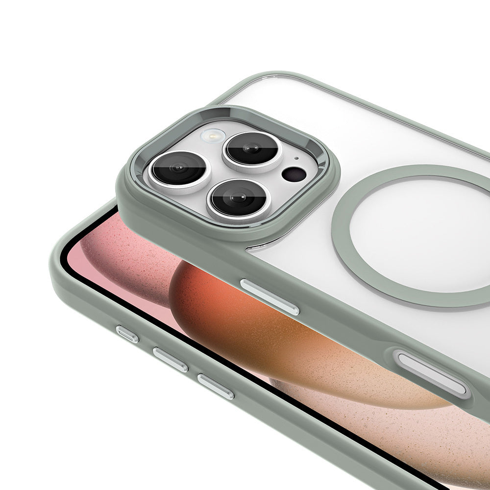 Apple iPhone 16 Pro Max Kılıf Wireless Şarj Özellikli Zore Krom M-safe Silikon Kapak Titanyum-Gri