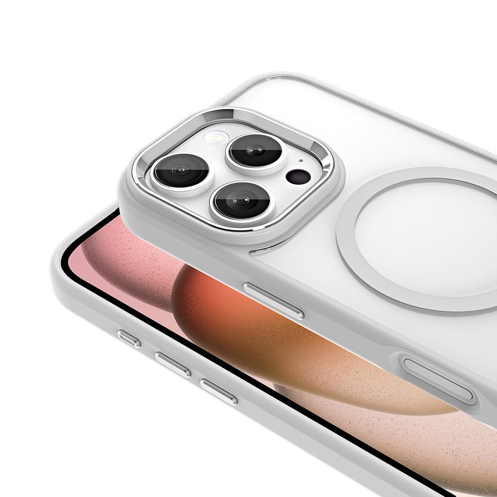 Apple iPhone 16 Pro Max Kılıf Wireless Şarj Özellikli Zore Krom M-safe Silikon Kapak Pembe