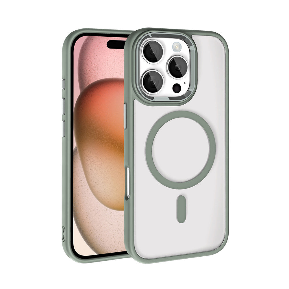 Apple iPhone 16 Pro Max Kılıf Wireless Şarj Özellikli Zore Krom M-safe Silikon Kapak Titanyum-Gri