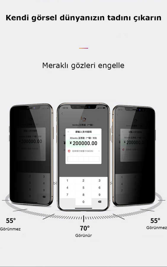 Apple iPhone 16 Pro Max Zore Kor Privacy Cam Ekran Koruyucu Siyah