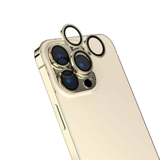 Apple iPhone 16 Pro Max Zore Safir CL-15 Parmak İzi Bırakmayan Anti-Reflective Kamera Lens Koruyucu Gold