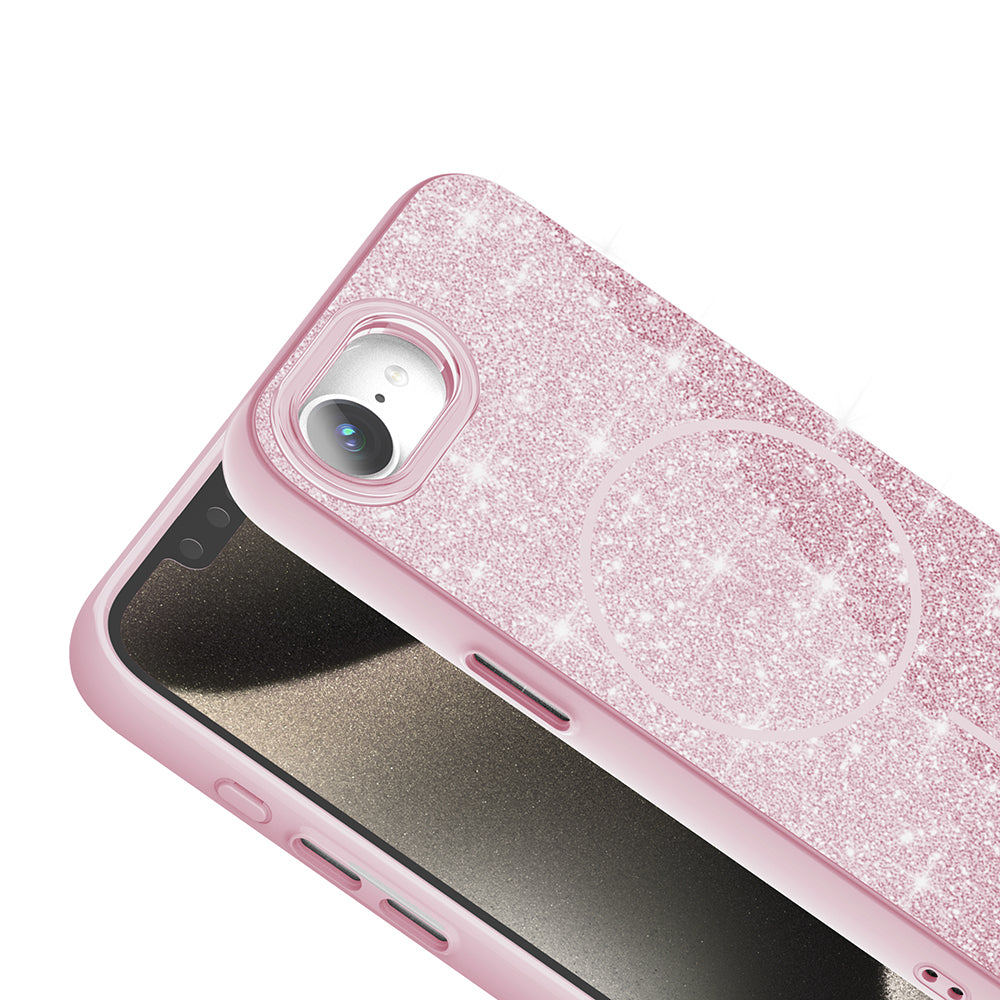 Apple iPhone 16E Kılıf M-safe Şarj Özellikli Parlayan Simli Zore Okso Kapak Siyah