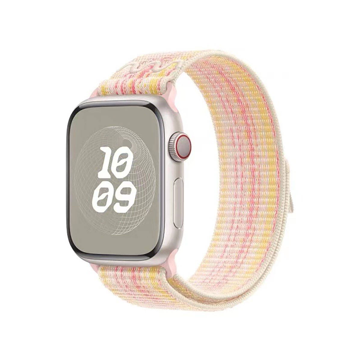 Apple Watch 10 42mm KRD-91 Hasır Kordon Strap Kayış Starlight-Pembe