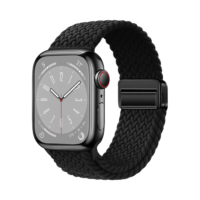 Apple Watch 10 42mm Zore KRD-134 Örgü Tasarımlı Hasır Kordon Strap Kayış Siyah