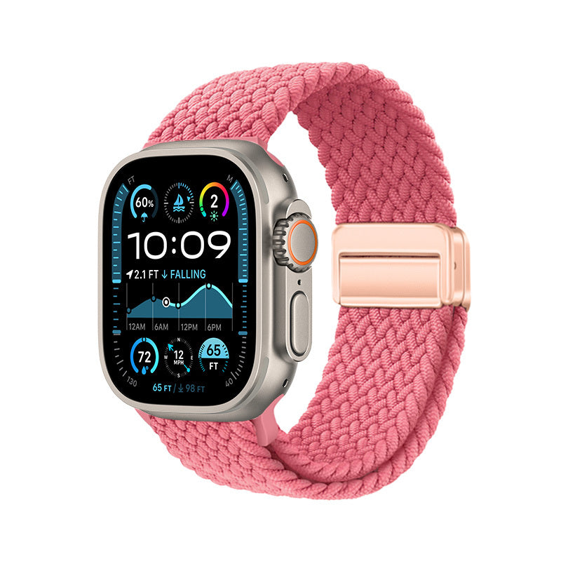 Apple Watch Ultra 49mm Zore KRD-134 Örgü Tasarımlı Hasır Kordon Strap Kayış Pembe