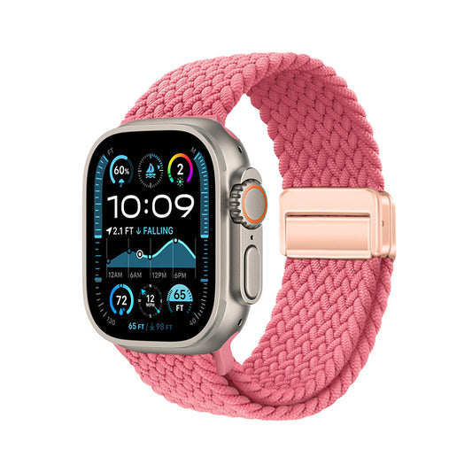 Apple Watch Ultra 49mm Zore KRD-134 Örgü Tasarımlı Hasır Kordon Strap Kayış Pembe