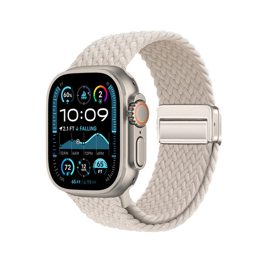 Apple Watch Ultra 49mm Zore KRD-134 Örgü Tasarımlı Hasır Kordon Strap Kayış Starlight