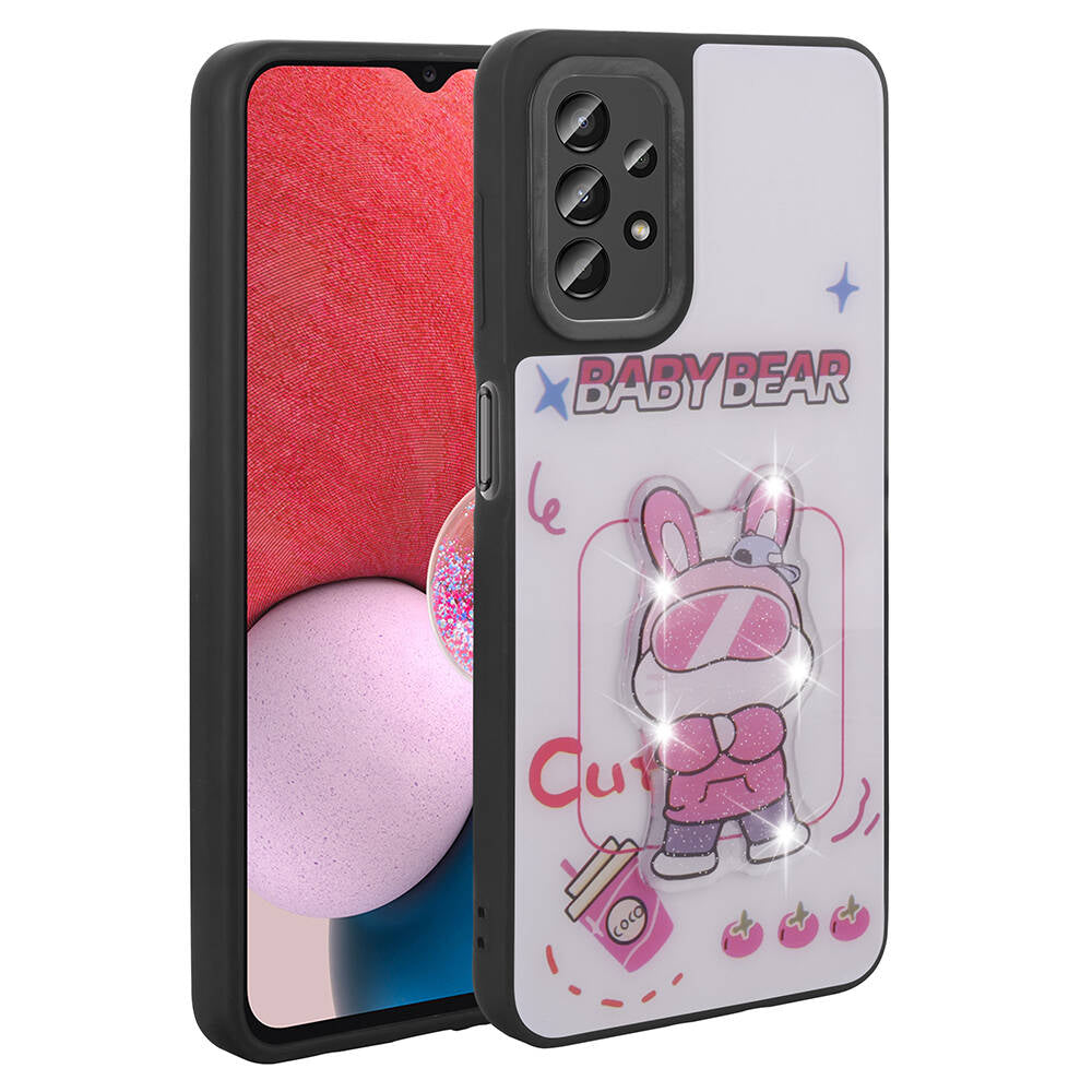 Galaxy A13 4G Kılıf Parlayan Kabartmalı İkonik Figürlü Zore Amas Silikon Kapak Beyaz