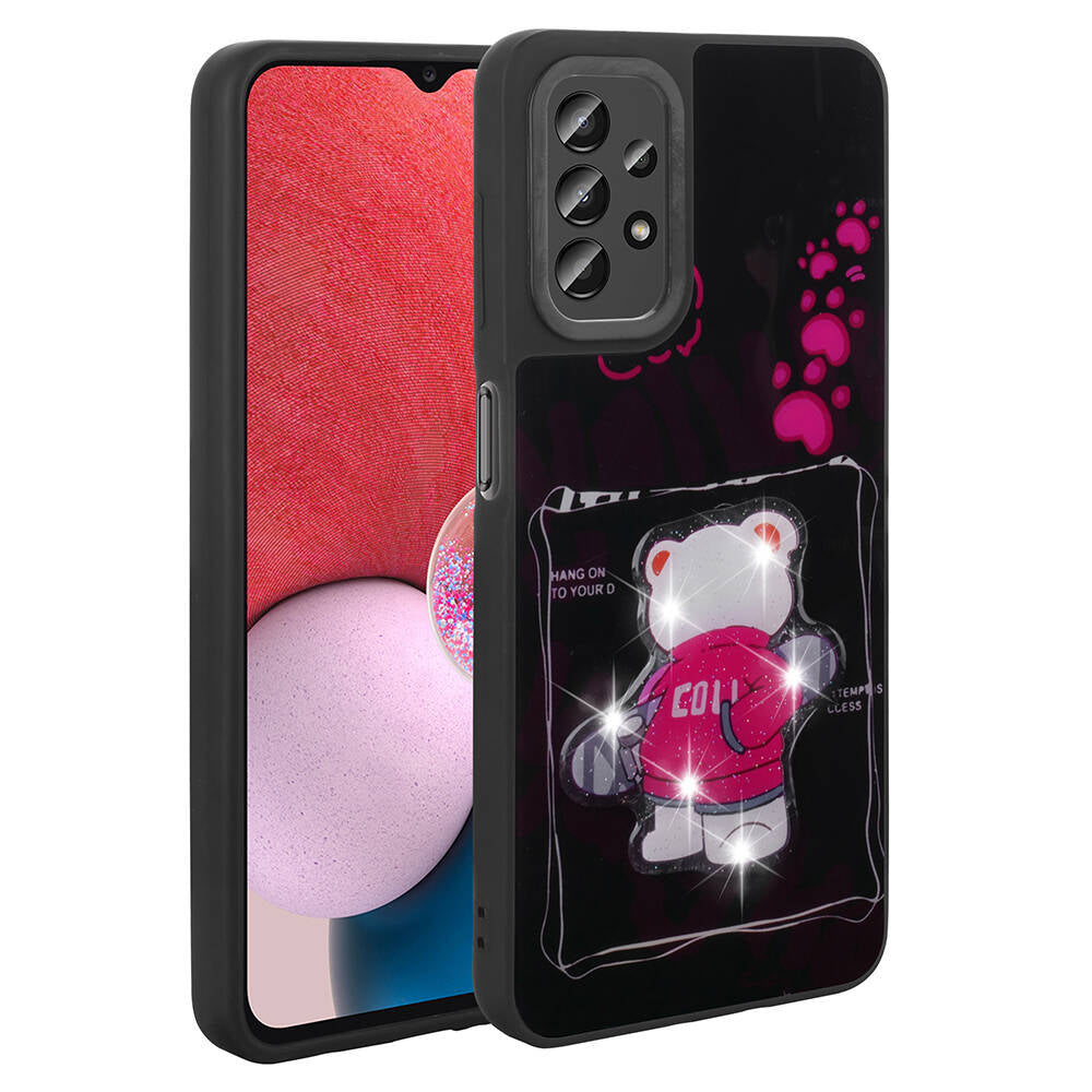 Galaxy A13 4G Kılıf Parlayan Kabartmalı İkonik Figürlü Zore Amas Silikon Kapak Siyah