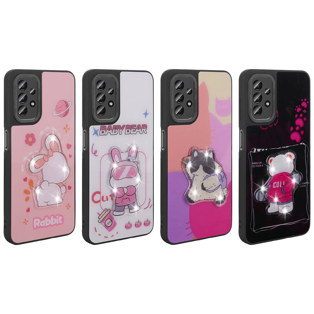 Galaxy A13 4G Kılıf Parlayan Kabartmalı İkonik Figürlü Zore Amas Silikon Kapak Siyah