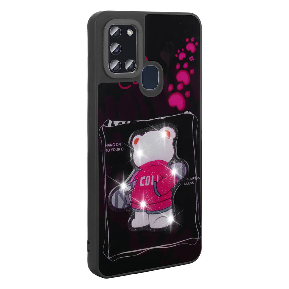 Galaxy A21S Kılıf Parlayan Kabartmalı İkonik Figürlü Zore Amas Silikon Kapak Siyah