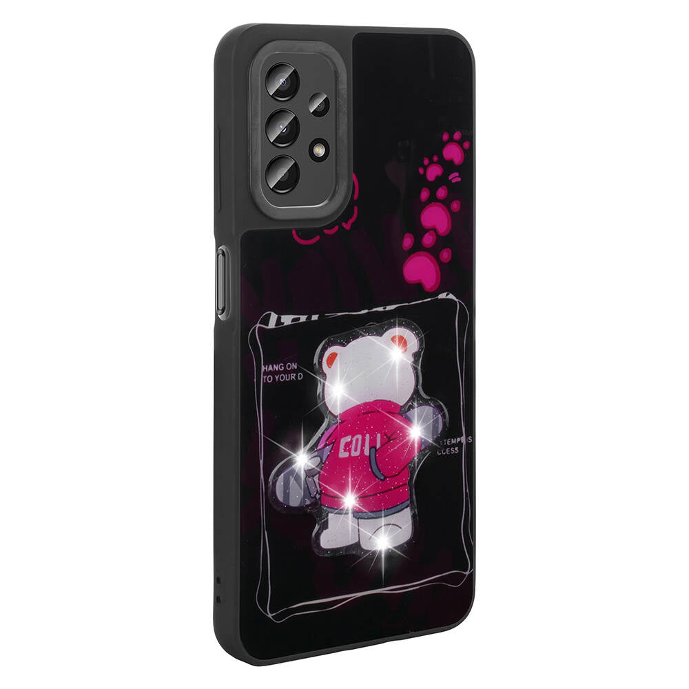 Galaxy A23 Kılıf Parlayan Kabartmalı İkonik Figürlü Zore Amas Silikon Kapak Pembe