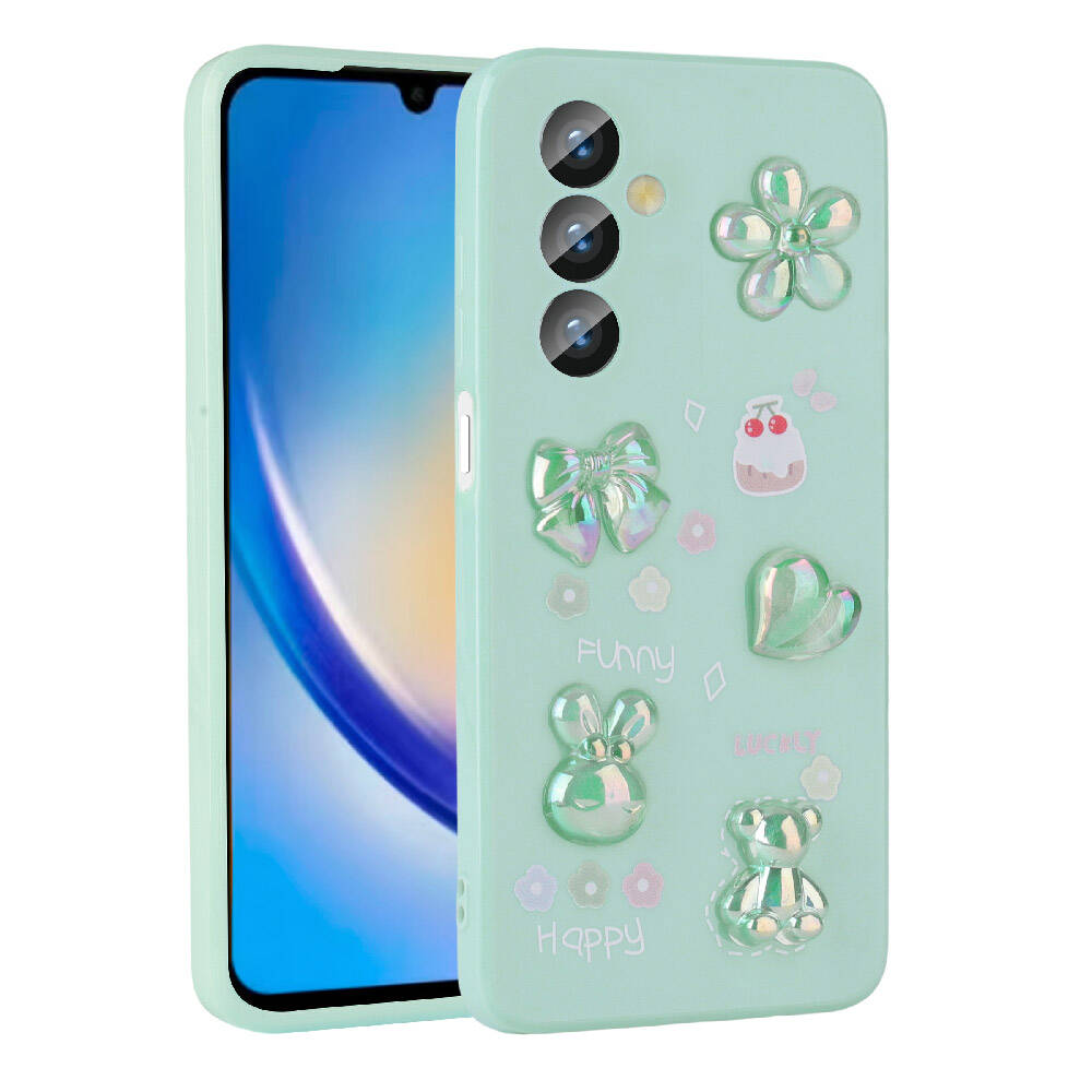 Galaxy A24 Kılıf Kabartma Figürlü Parlak Zore Toys Silikon Kapak Açık Yeşil