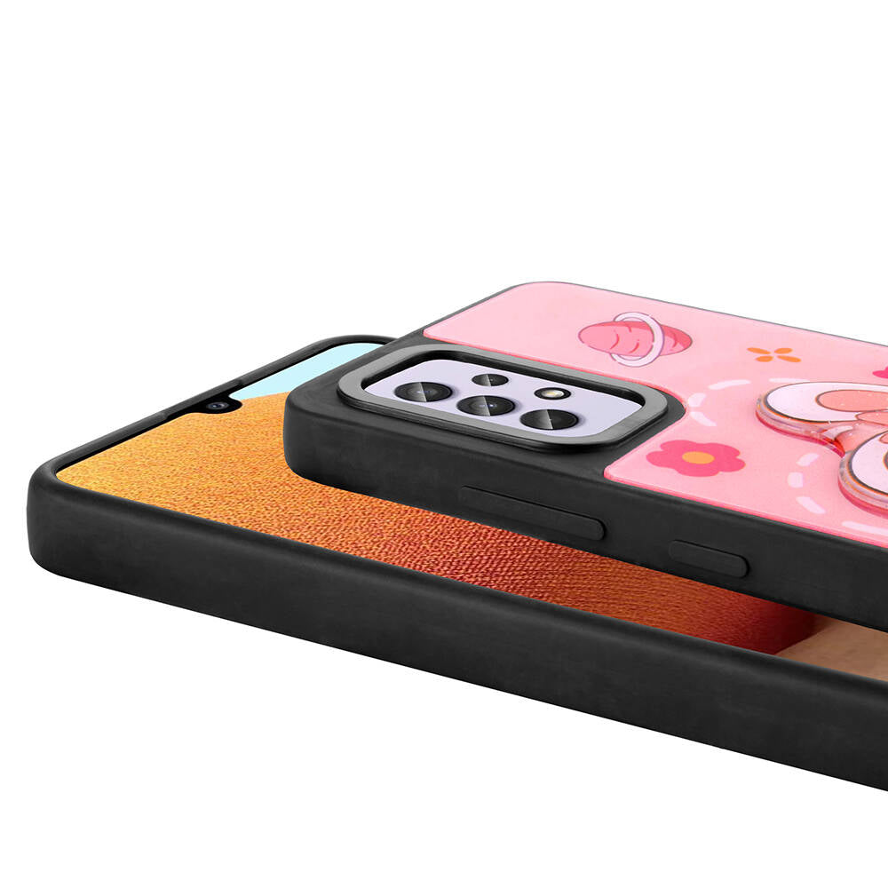 Galaxy A32 4G Kılıf Parlayan Kabartmalı İkonik Figürlü Zore Amas Silikon Kapak Mor