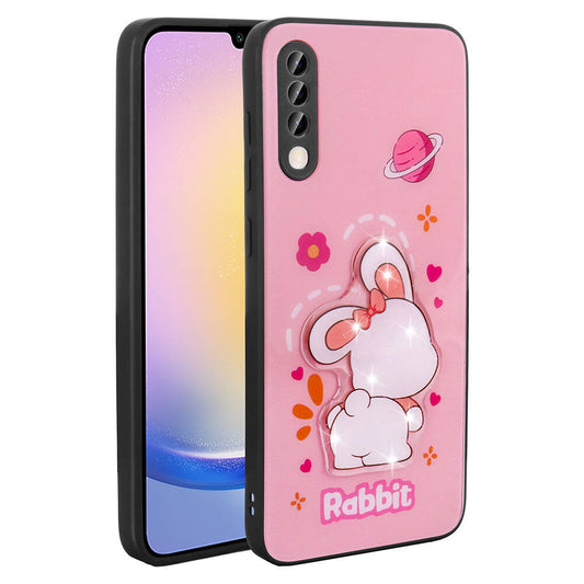 Galaxy A50 Kılıf Parlayan Kabartmalı İkonik Figürlü Zore Amas Silikon Kapak Pembe