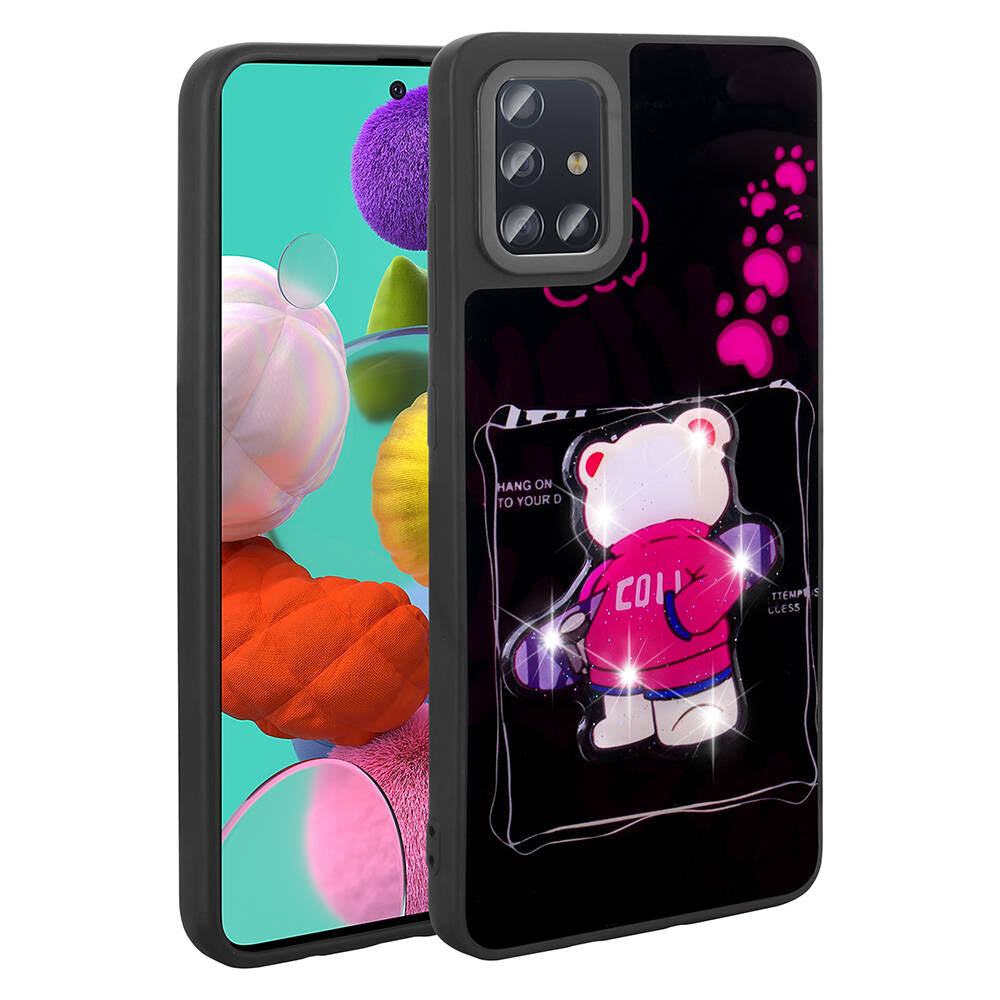 Galaxy A51 Kılıf Parlayan Kabartmalı İkonik Figürlü Zore Amas Silikon Kapak Siyah