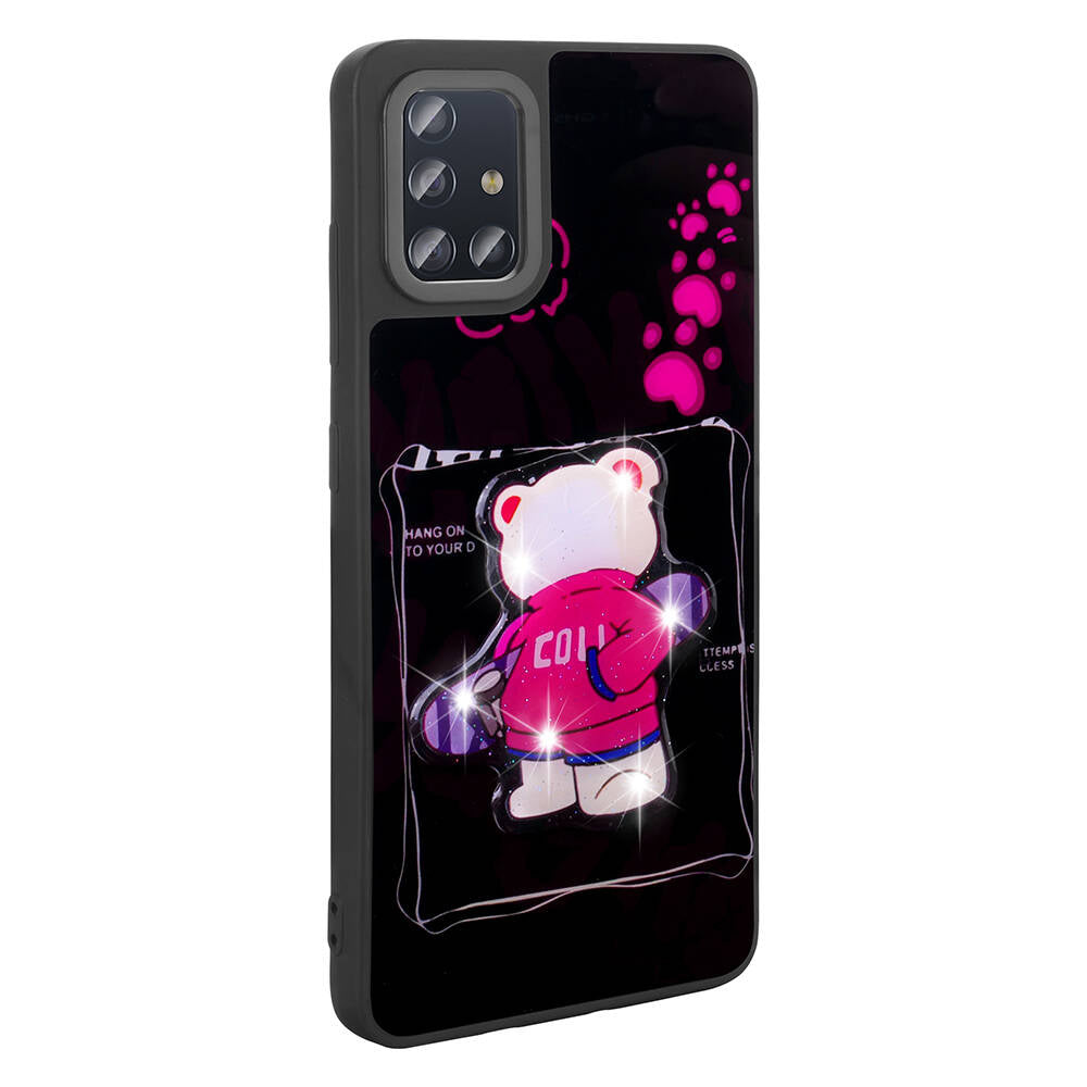 Galaxy A51 Kılıf Parlayan Kabartmalı İkonik Figürlü Zore Amas Silikon Kapak Pembe