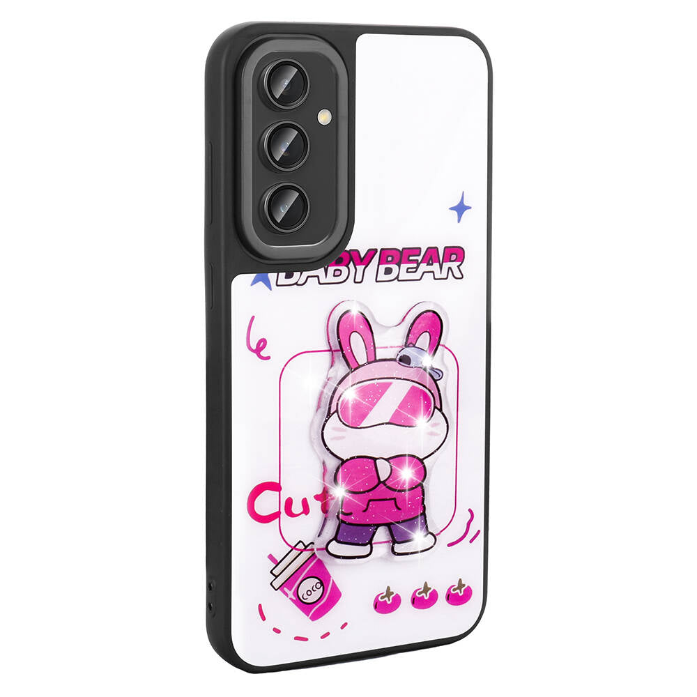 Galaxy A54 Kılıf Parlayan Kabartmalı İkonik Figürlü Zore Amas Silikon Kapak Pembe