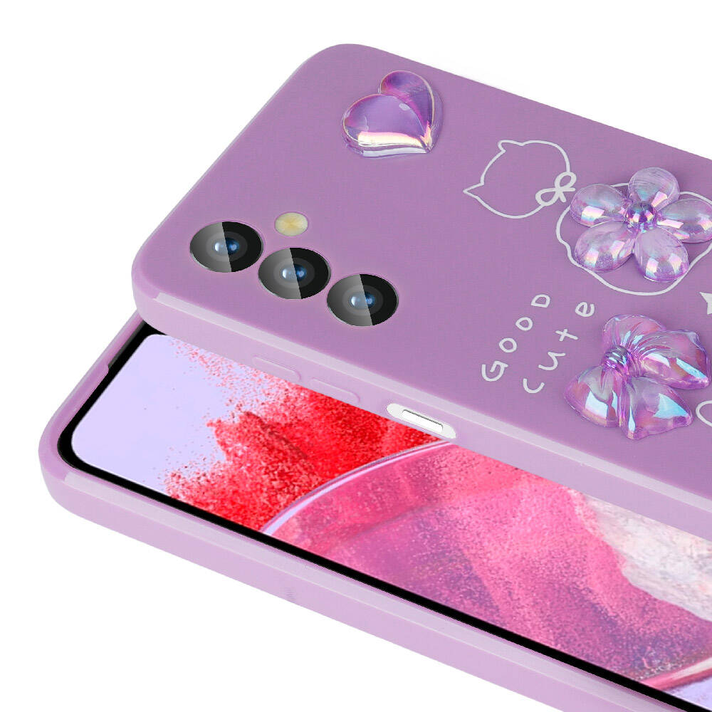 Galaxy M34 5G Kılıf Kabartma Figürlü Parlak Zore Toys Silikon Kapak Mor