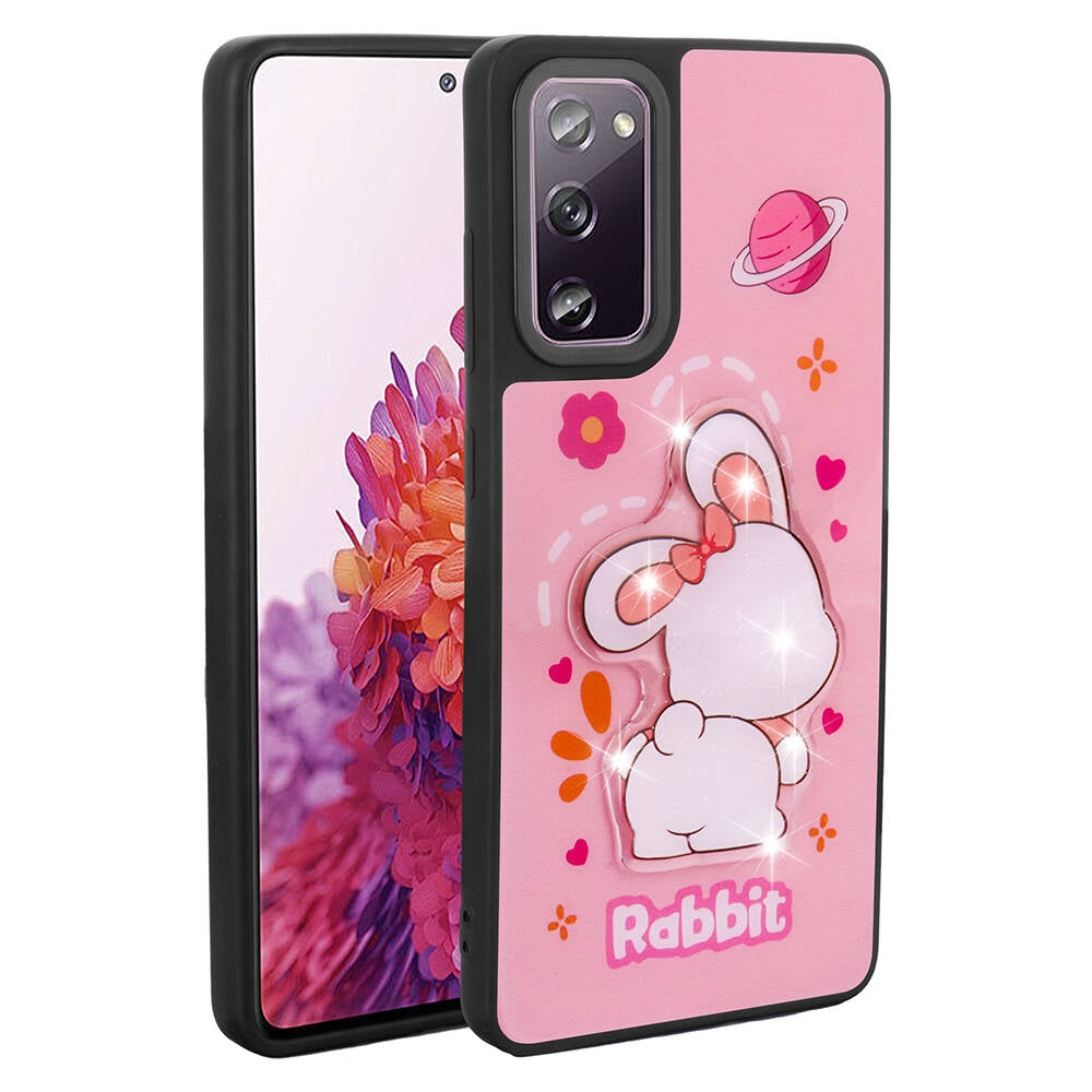 Galaxy S20 FE Kılıf Parlayan Kabartmalı İkonik Figürlü Zore Amas Silikon Kapak Pembe