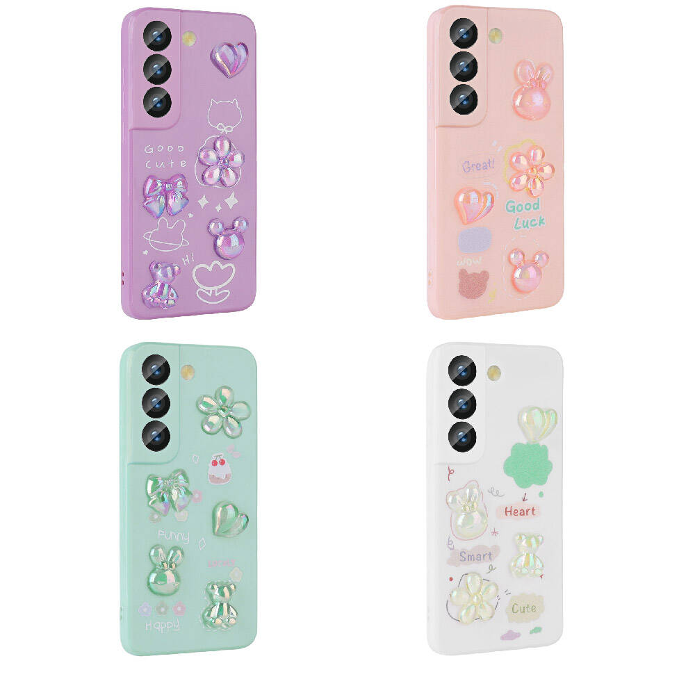 Galaxy S22 Kılıf Kabartma Figürlü Parlak Zore Toys Silikon Kapak Mor