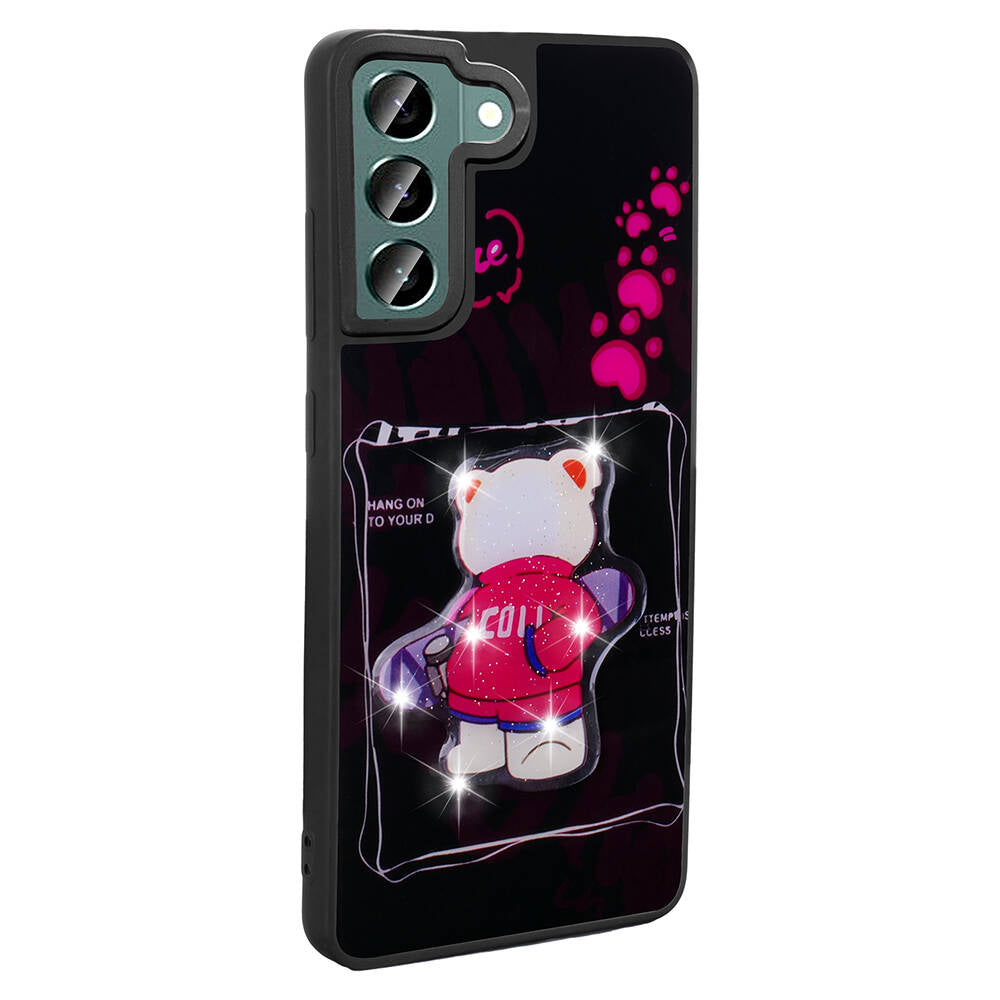 Galaxy S22 Kılıf Parlayan Kabartmalı İkonik Figürlü Zore Amas Silikon Kapak Beyaz