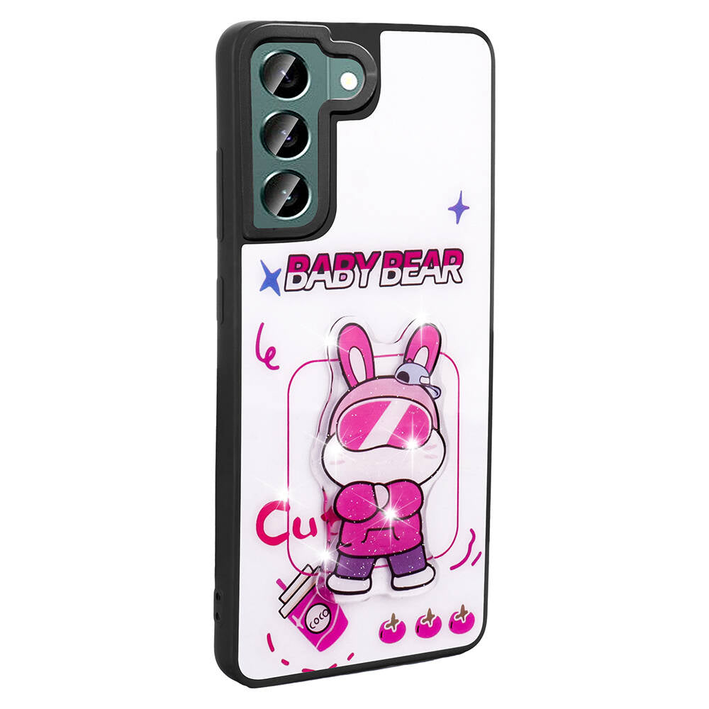 Galaxy S22 Kılıf Parlayan Kabartmalı İkonik Figürlü Zore Amas Silikon Kapak Beyaz