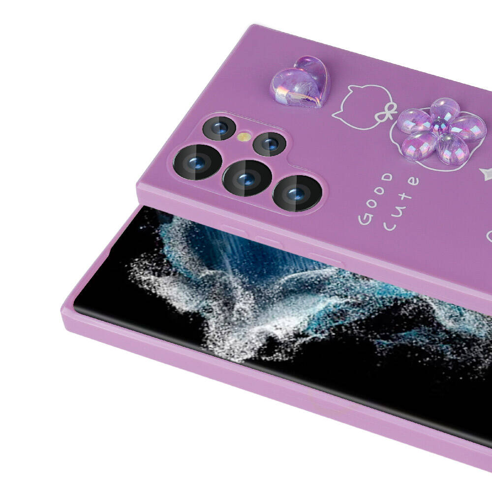 Galaxy S22 Ultra Kılıf Kabartma Figürlü Parlak Zore Toys Silikon Kapak Pembe