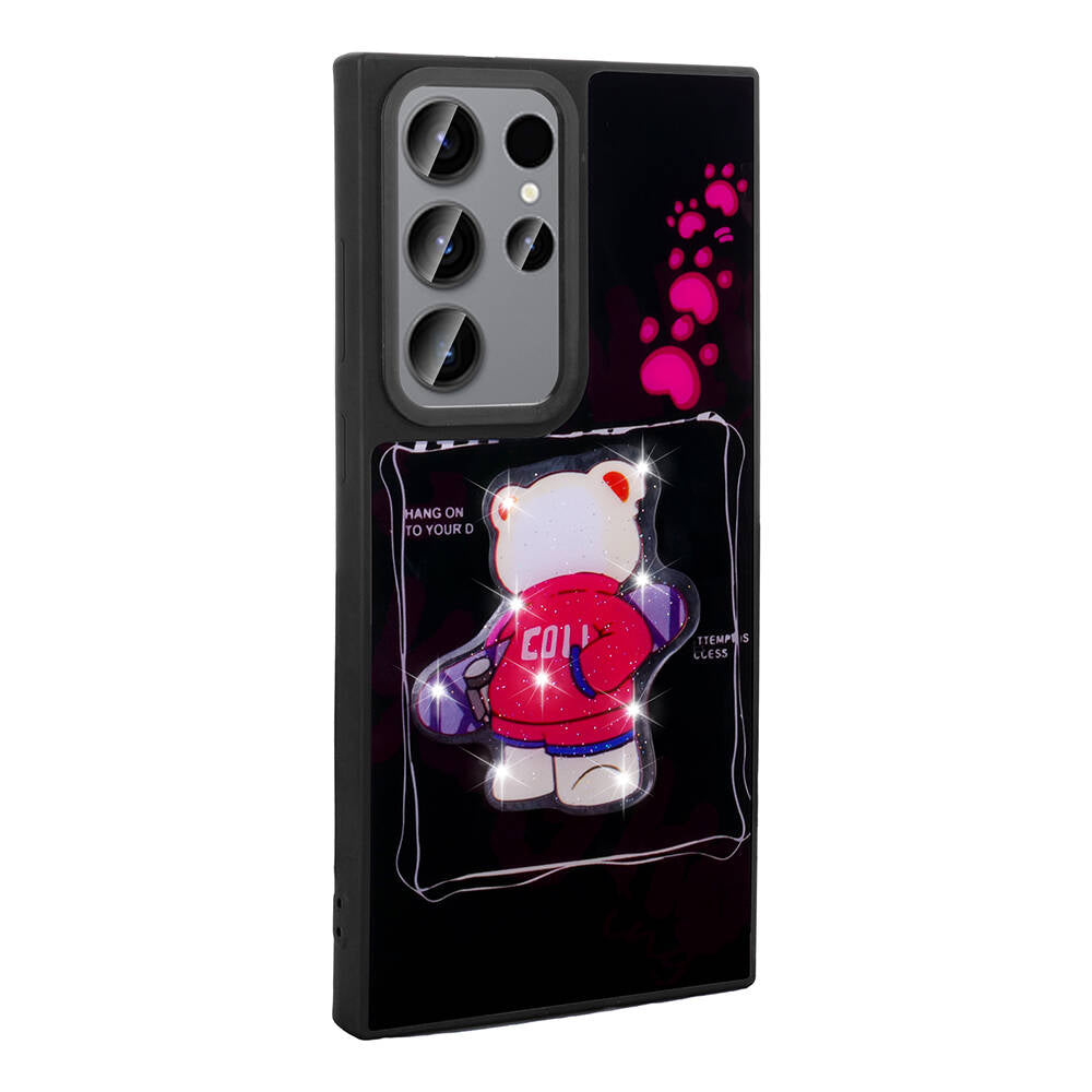 Galaxy S22 Ultra Kılıf Parlayan Kabartmalı İkonik Figürlü Zore Amas Silikon Kapak Beyaz