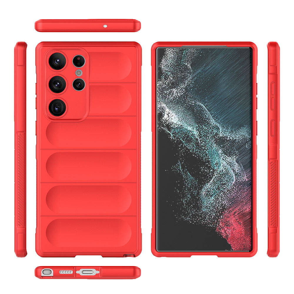 Galaxy S23 Ultra Kılıf Esnek TPU Oyuklu Arka Yüzey Tasarımlı Zore Etnik Silikon Kapak Kırmızı